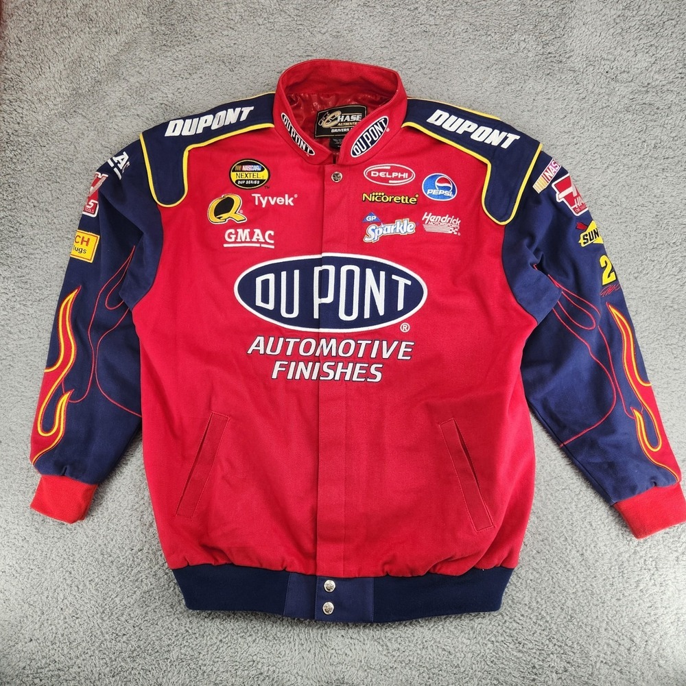 Vintage Jeff Gordon Chase Authentics Nascar Racing Jacket Mens XL Flames Dupont